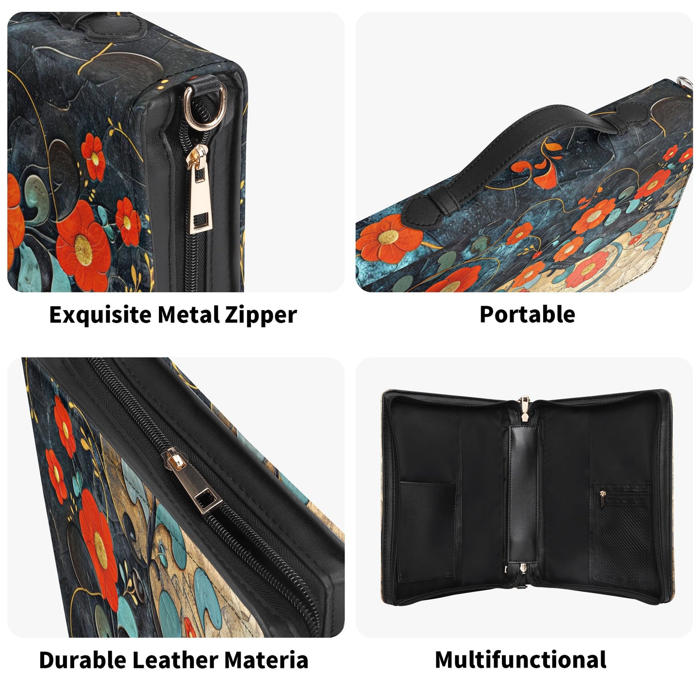 Poppies / Books briefcase with internal pockets