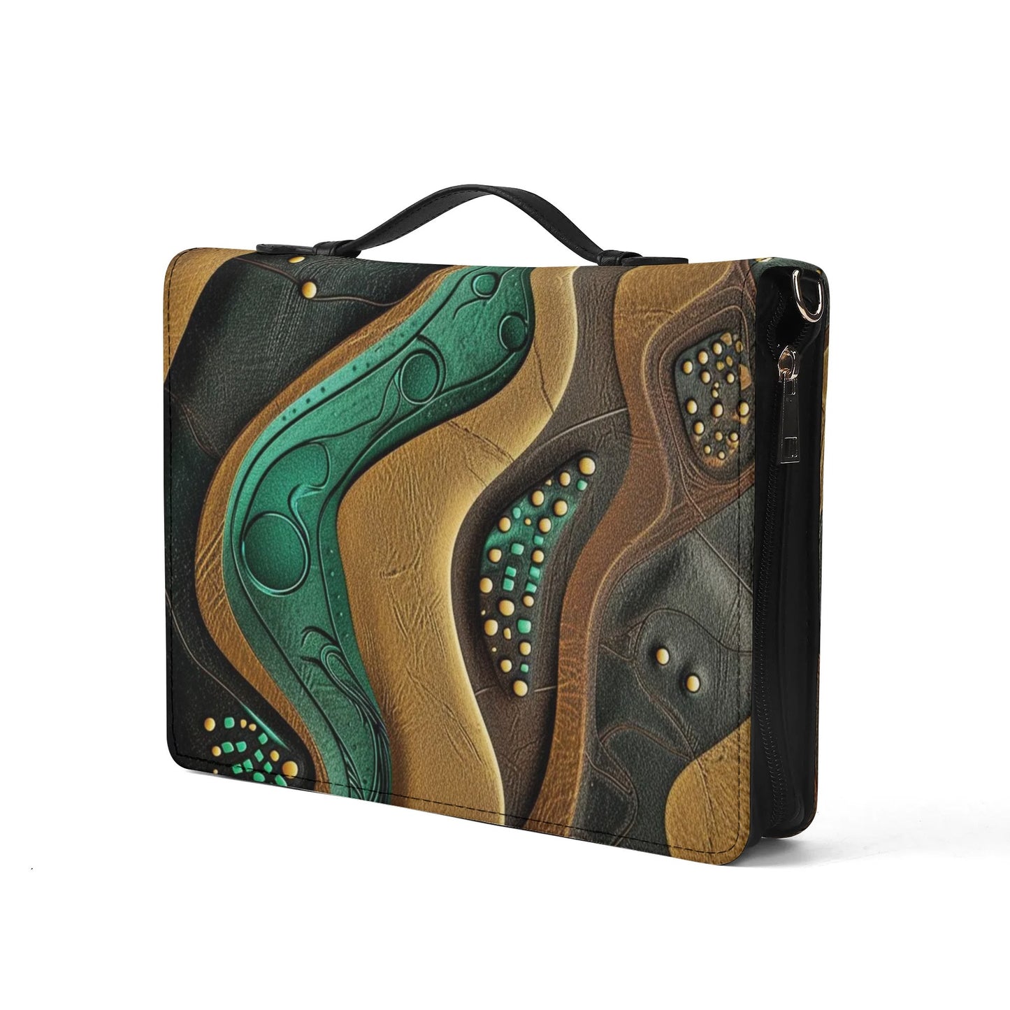 Gold Green Waves / Books briefcase with internal pockets