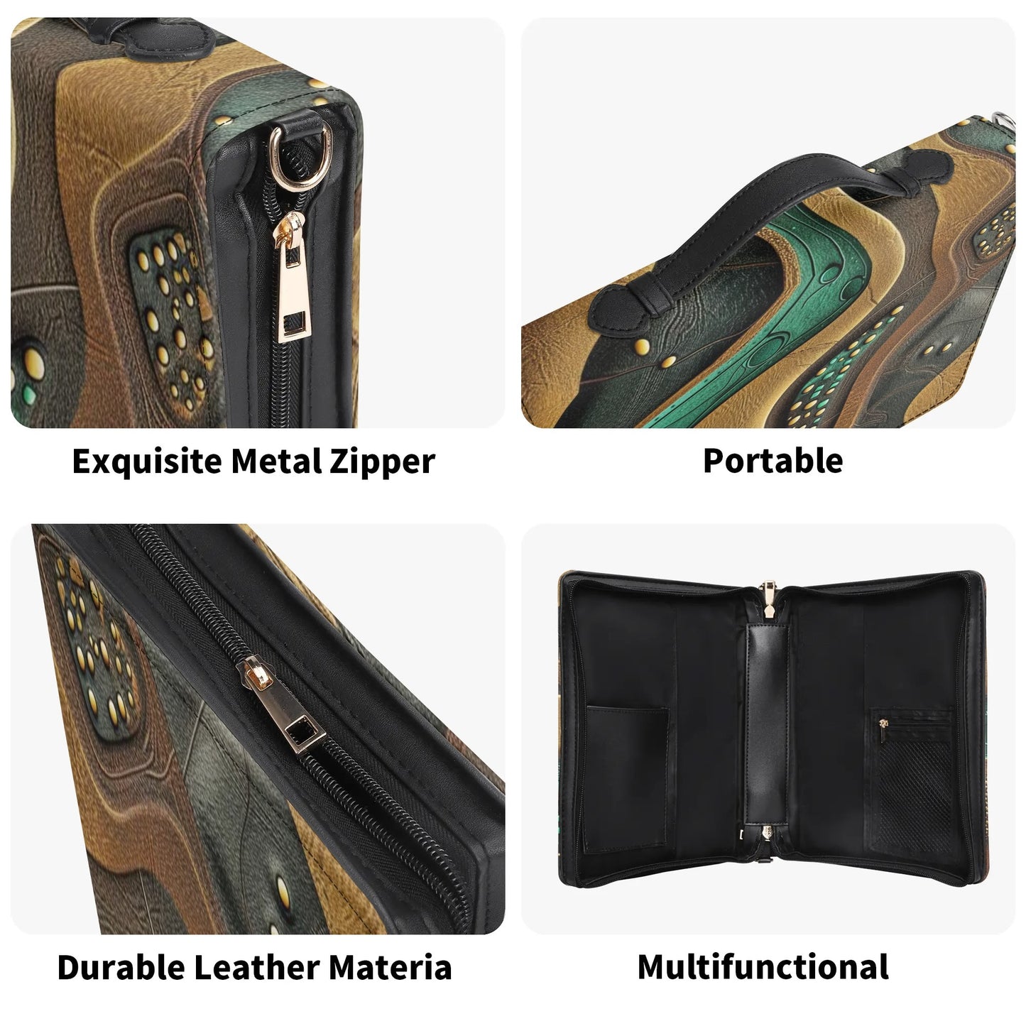 Gold Green Waves / Books briefcase with internal pockets