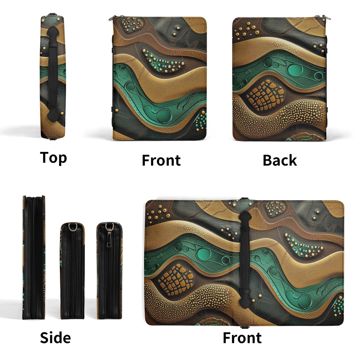 Gold Green Waves / Books briefcase with internal pockets