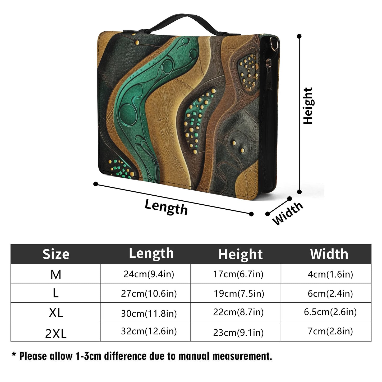 Gold Green Waves / Books briefcase with internal pockets