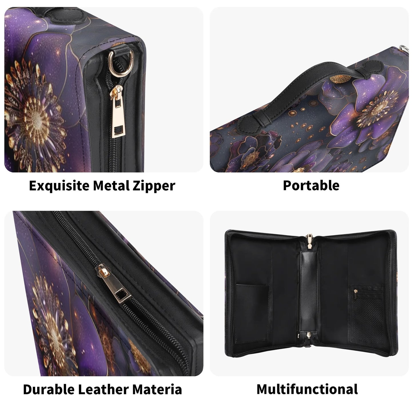 Purple Roses / Books briefcase with internal pockets