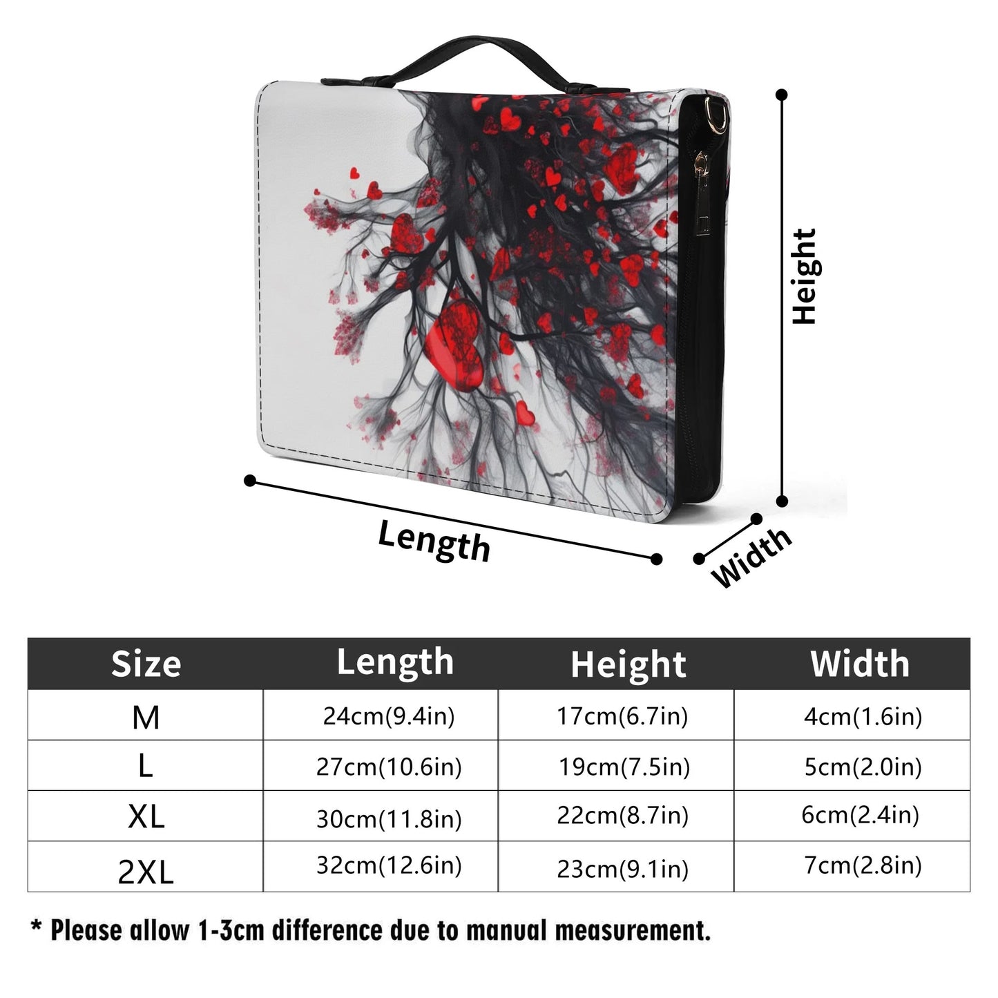 Red Hearts / Books briefcase with internal pockets
