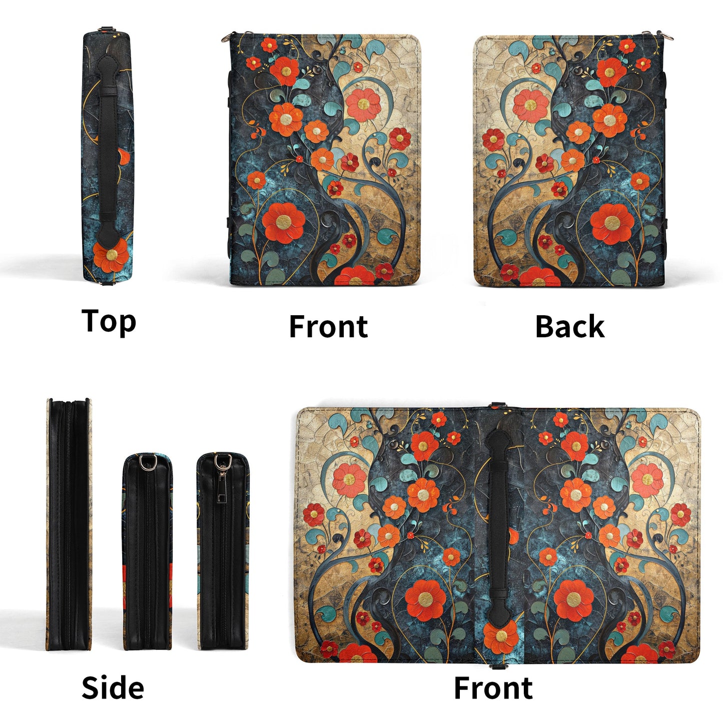 Poppies / Books briefcase with internal pockets